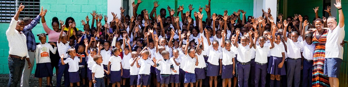 Ministry team and students gathered at the school
