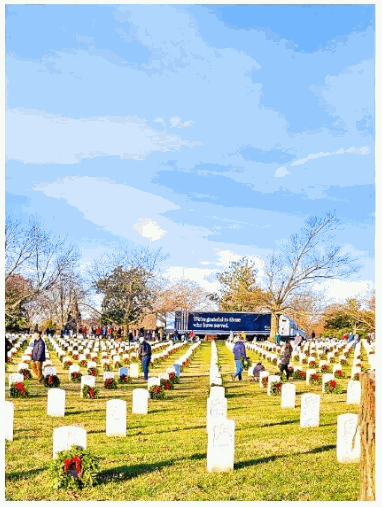 Wreaths placed at cemetery headstones in remembrance of veterans